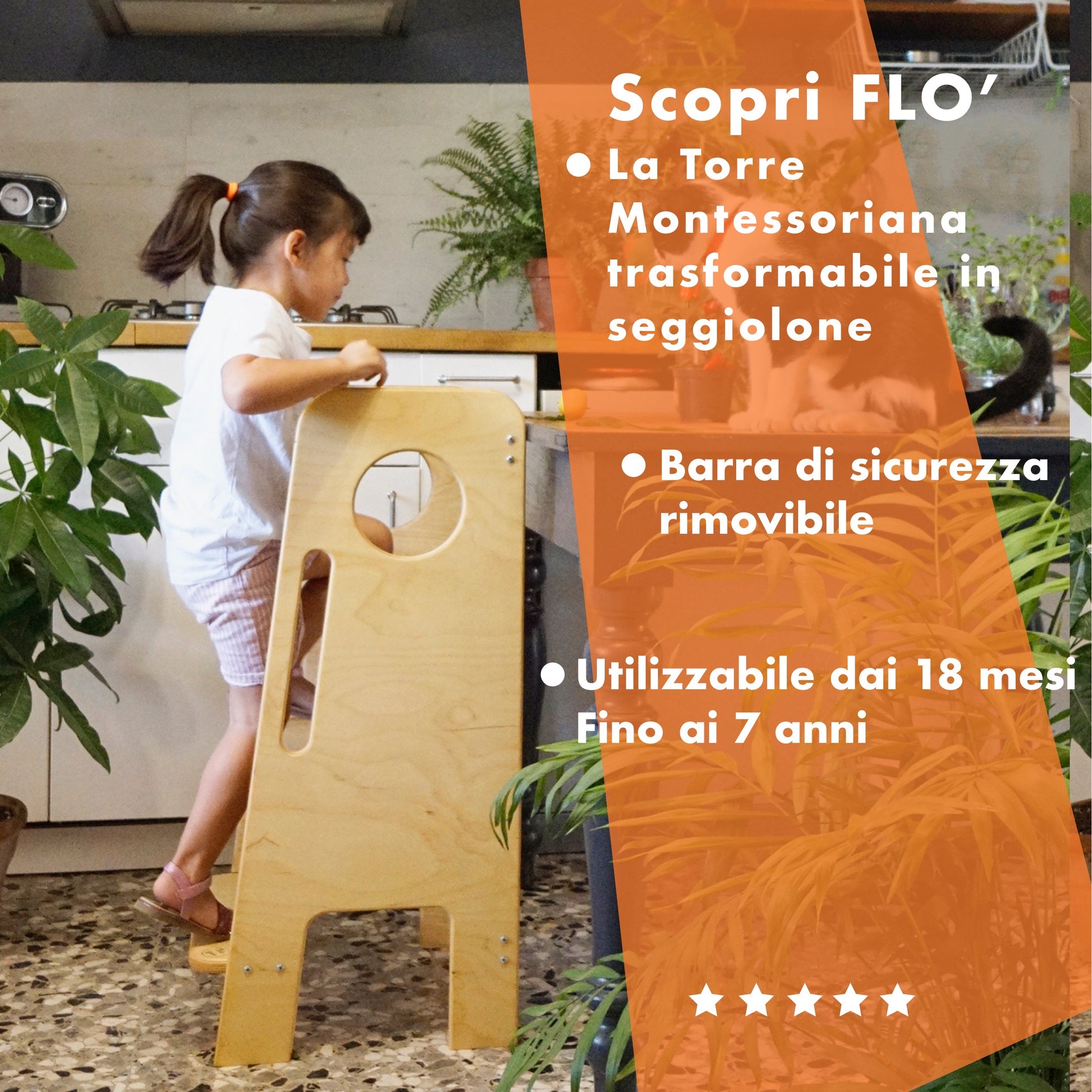 Frutti di Bosco ® - Flò - Torre Montessoriana trasformabile in seggiolone  con ripiani regolabili e finitura trasparente antimacchia in puro legno di  Betulla : : Prima infanzia